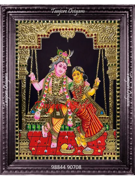 Radha Krishna on a Jula Tanjore Painting